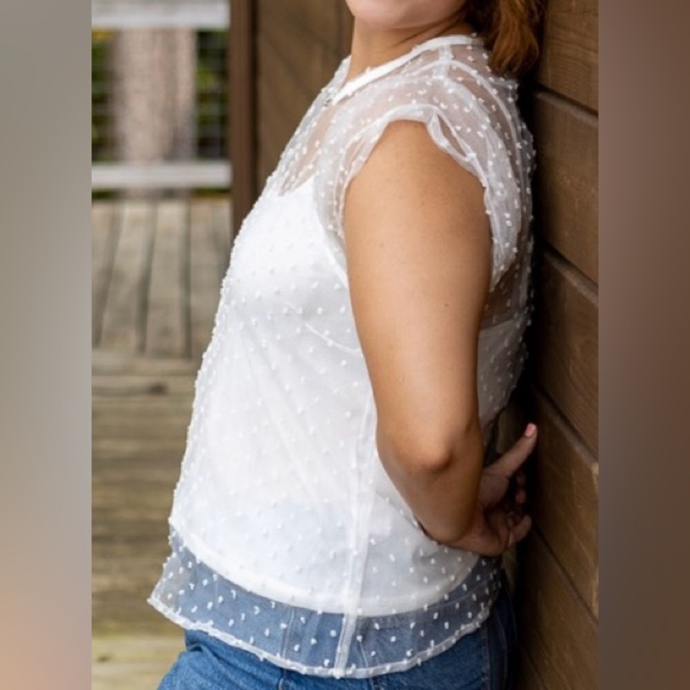 Iris Sheer White Polka Dot Blouse